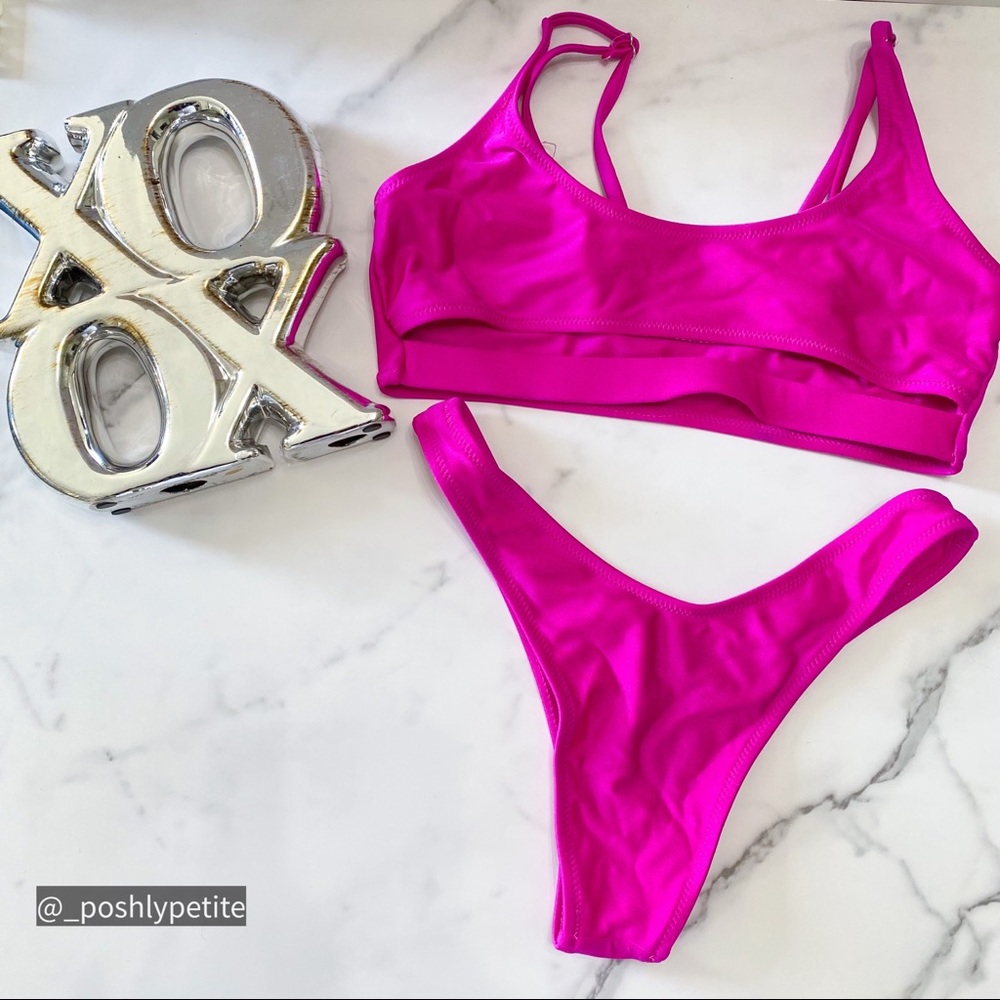 Fuschia 2 piece bikini set with under-boob
